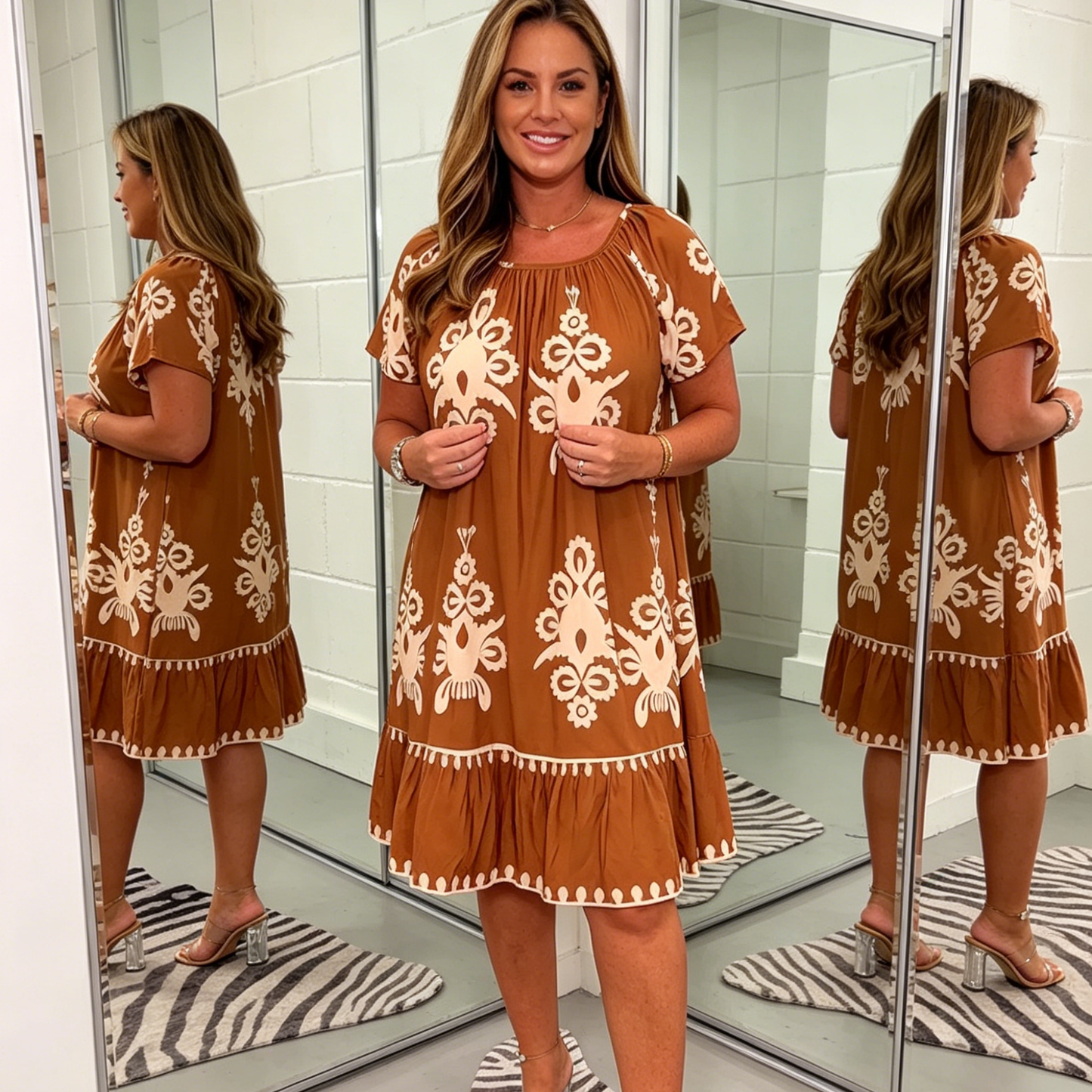 【S-5XL】Vestido de cuello cuadrado con diversos estampados geométricos