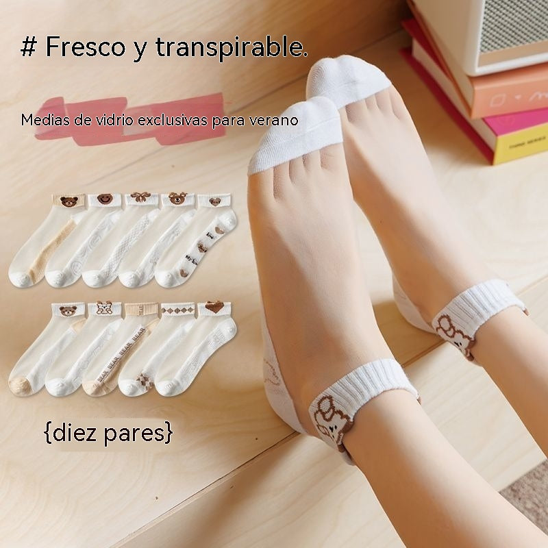 🧦Paquete de 10🧦✨ Calcetines de moda ultrafinos de verano, nuevos, hechos de seda helada, refrescantes, transpirables y que no obstruyen.