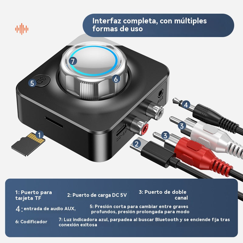 Receptor estéreo Bluetooth 5.0, estéreo a receptor, el adaptador Bluetooth admite reproducción de tarjeta TF