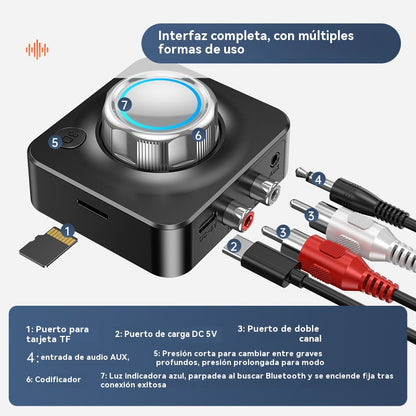 Receptor estéreo Bluetooth 5.0, estéreo a receptor, el adaptador Bluetooth admite reproducción de tarjeta TF