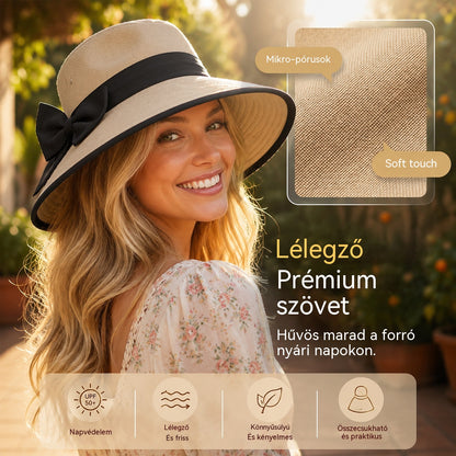 🌞📢 50% kedvezmény! 👒 Női széles karimájú napkalap masnival: Könnyű, lélegző és UV-védő 🌸