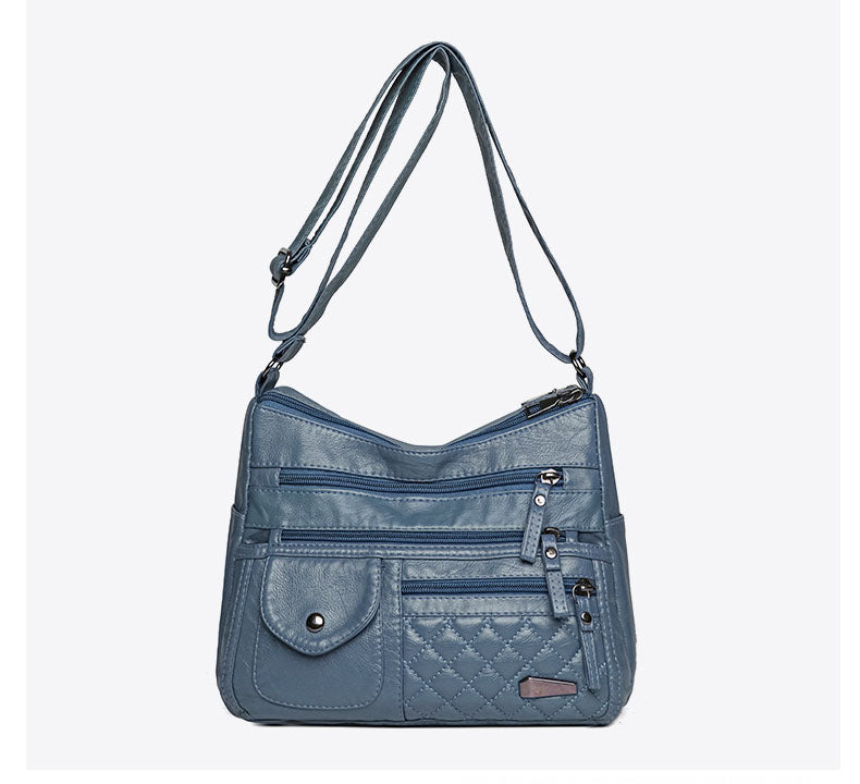 Bolso de cuero suave de gran capacidad y múltiples capas para mujer