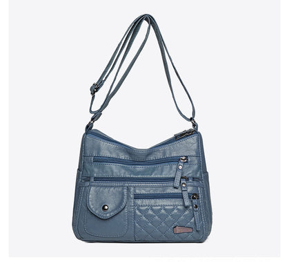 Bolso de cuero suave de gran capacidad y múltiples capas para mujer