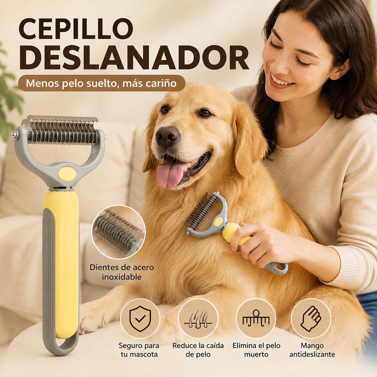 【2 pieza 27 euros】Peine de acero inoxidable de doble cara para el cuidado de mascotas, peine para desenredar y reducir el cabello de gatos y perros.
