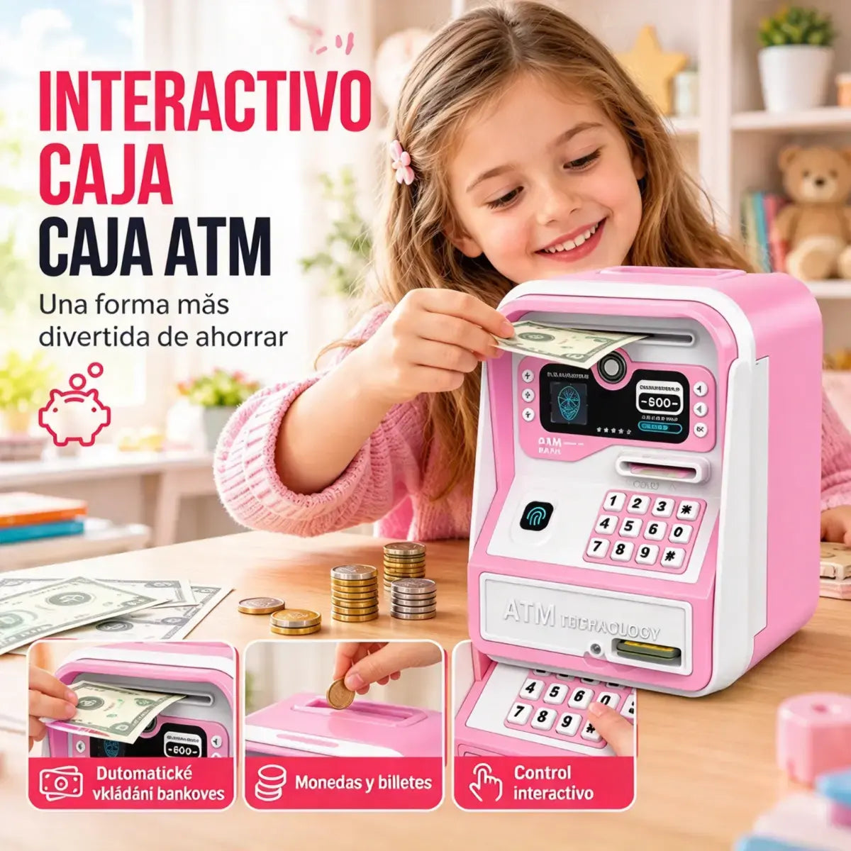 🏧💰 Caja de Ahorro Infantil con Huella y Código | Hucha Electrónica con Función ATM, Tarjeta y Gran Capacidad