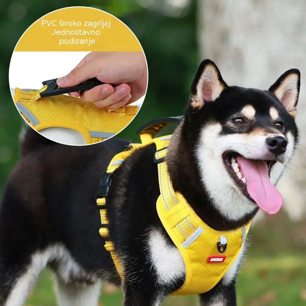 🐶【5–30 kg】Pojas za pse bez povlačenja, izrađen od prozračnog mrežastog materijala koji sprječava pregrijavanje, s reflektirajućim materijalom.