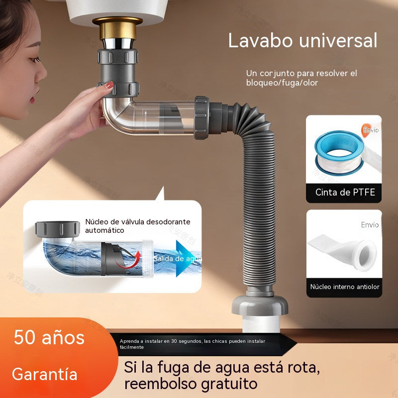 🔥🔥Tubo de desagüe para lavabo/lavabo de baño, tubo de desagüe a prueba de olores, juego completo de mangueras flexibles universales.