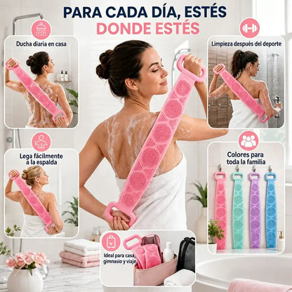 🔥Compra 1 y llévate 1 gratis🔥🛁 Guante de Baño de Silicona de Doble Cara – Exfoliante Corporal Extra Largo para Limpiar Fácilmente la Espalda