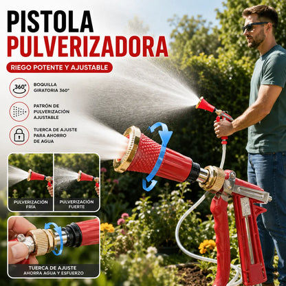 Pulverizador agrícola de alta presión con filtro y boquilla a prueba de viento.
