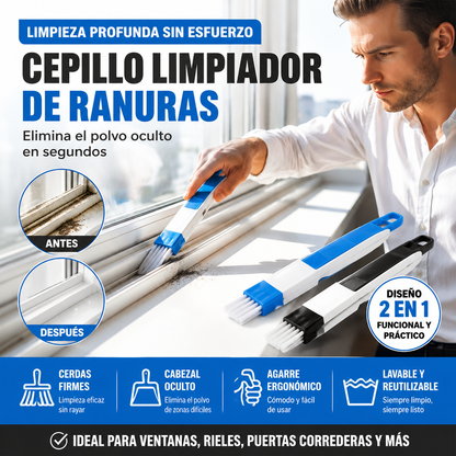 🪟【4 piezas 24 euros】⏰ Cepillo de limpieza 2 en 1: ideal para rieles o rincones de difícil acceso ✨🧹🏠