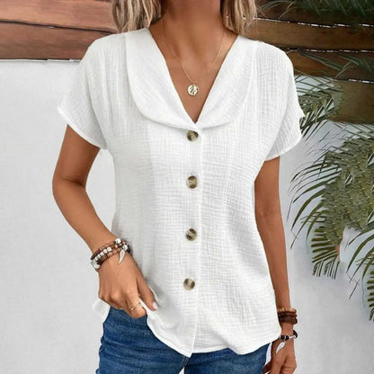 ❣️【S-2XL】 2026 verano nueva camiseta cárdigan de manga corta con botones de color sólido