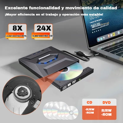 📀💻Lector de tarjetas multifunción 7 en 1, función para tarjetas SD/TF, unidad óptica, grabadora de DVD externa con interfaz USB/Tipo-C.