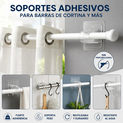 【20 piezas】 Soportes adhesivos de alta resistencia para barras de cortina que no requieren perforación