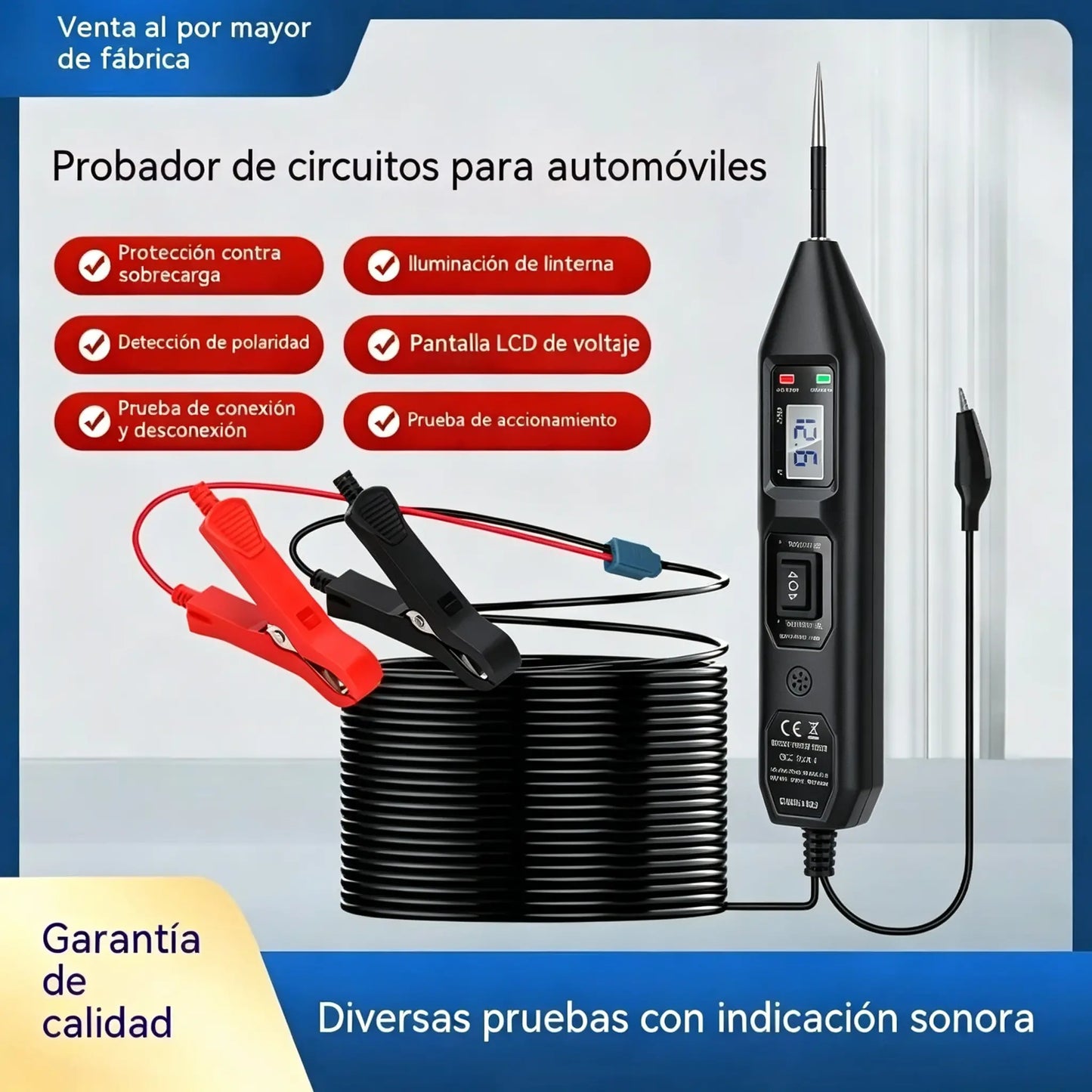 Lápiz de prueba multifuncional para automóviles con pantalla LCD, comprobador de circuitos de 6-36 V.