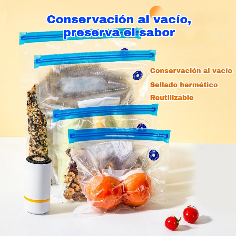 🔥10 piezas Bolsa de conservación de frescura + bomba de vacío eléctrica🔥Juego de bolsas para selladoras al vacío para selladoras al vacío de cocina