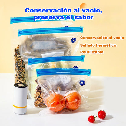 🔥10 piezas Bolsa de conservación de frescura + bomba de vacío eléctrica🔥Juego de bolsas para selladoras al vacío para selladoras al vacío de cocina