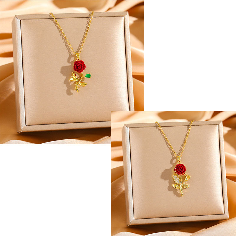 🔥Compra 1 y llévate 1 gratis🔥🌹💎 Collar con colgante de rosa para mujer