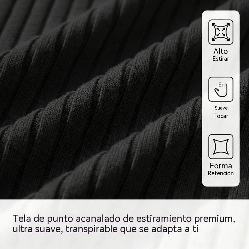 50%OFF👔Camisa de punto acanalado para hombre con cierre de cremallera y mangas cortas.