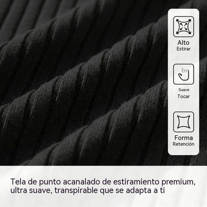 50%OFF👔Camisa de punto acanalado para hombre con cierre de cremallera y mangas cortas.