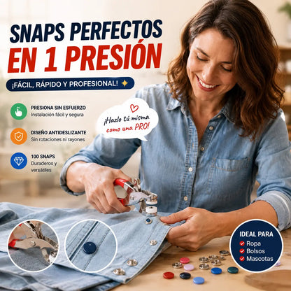 【100 pares de botones + alicates】Nuevo kit de instalación de botones sin costuras multifuncional