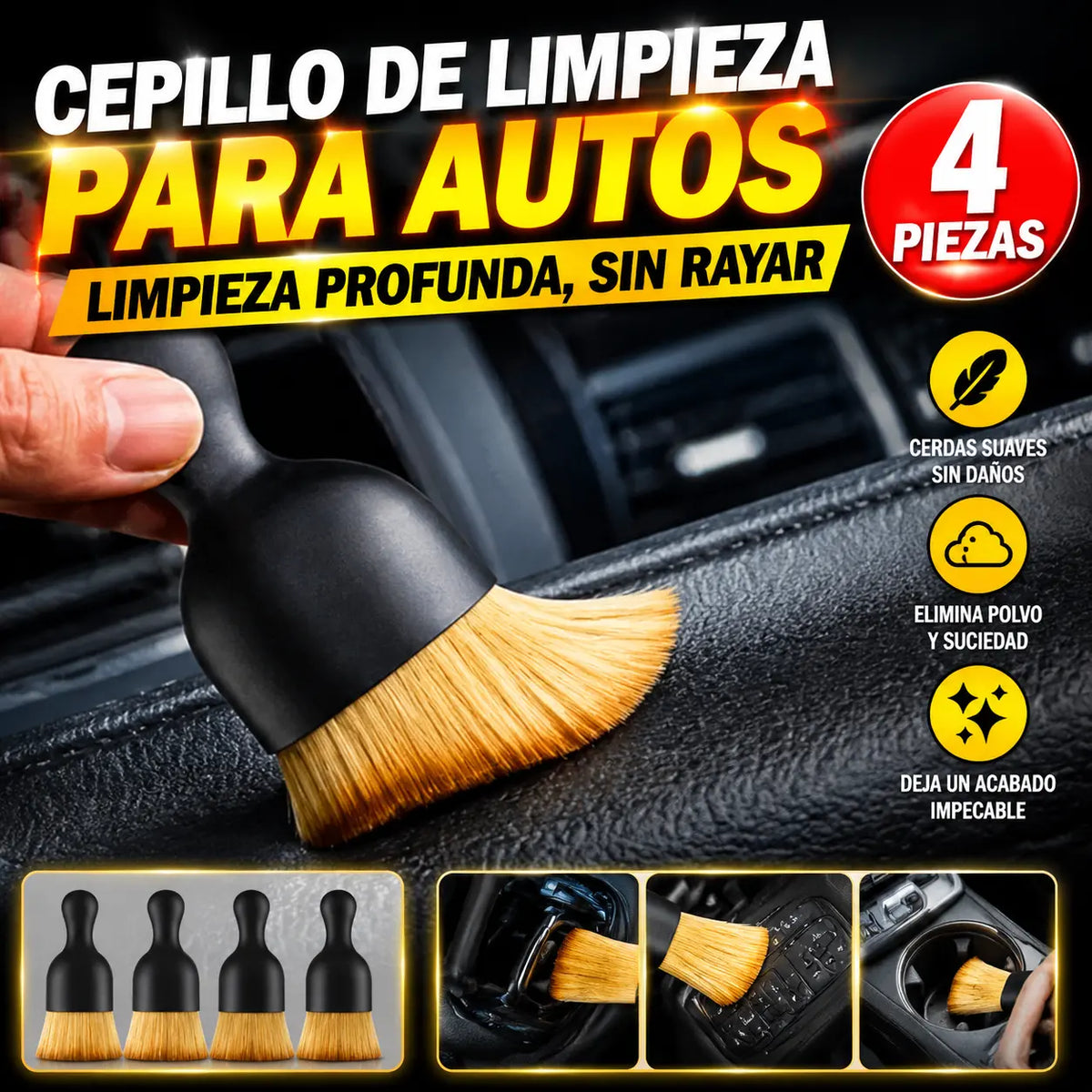 【 4 piezas 21 euro 】Cepillo Suave para Limpiar el Coche