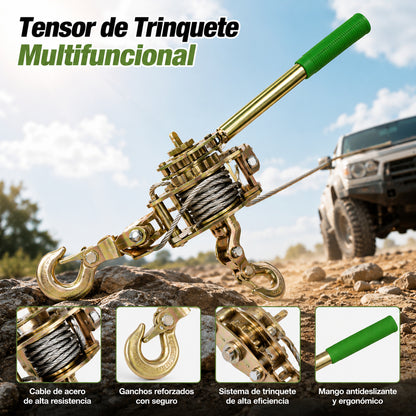 Cabrestante extractor de cable de acero de 2 toneladas con 2 ganchos