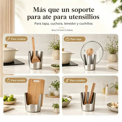 🍳 Soporte de Cocina 2 en 1 de Acero Inoxidable – Organizador para Cucharones, Tapas y Utensilios | Mantén la Encimera Limpia y Ordenada