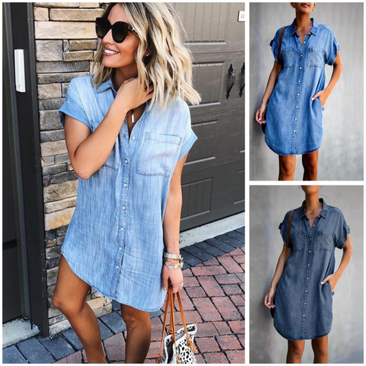 🔥【Oferta especial de verano】✨😍【S-5XL】Nuevo vestido vaquero casual de manga corta para verano 2026