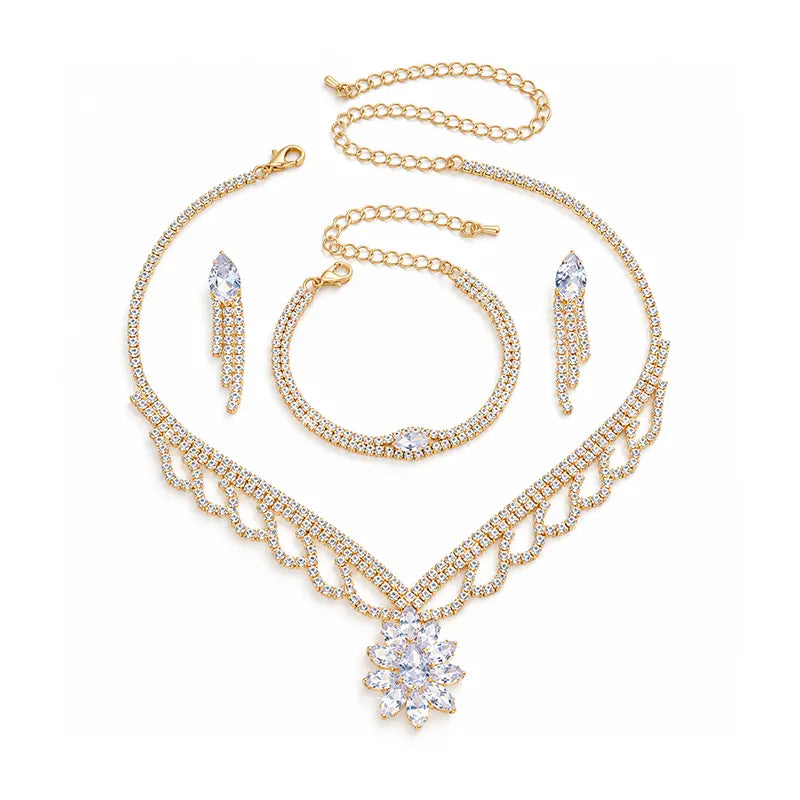 💎✨ Conjunto de Joyas de Lujo para Mujer | Set de Collar, Pendientes y Pulsera con Flor de Loto y Circonitas