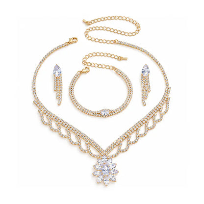 💎✨ Conjunto de Joyas de Lujo para Mujer | Set de Collar, Pendientes y Pulsera con Flor de Loto y Circonitas