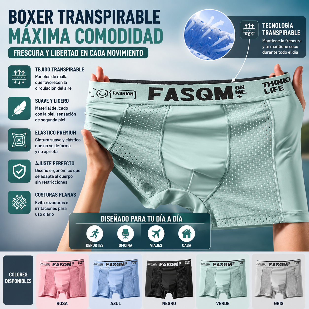 💥👍【6 piezas】Calzoncillos bóxer de malla transpirable de seda helada para hombre