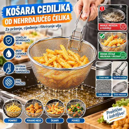 🍲Mrežasta košara-cjedilo od nehrđajućeg čelika sa sklopivom ručkom