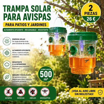 【2 piezas 25 €】🐝☀️ Trampa solar para avispas para patios y jardines 🔋🌿 – Altamente eficiente, recargable, resistente a la intemperie, cubre hasta 500 metros cuadrados.