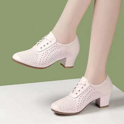 🔥【Tallas 34-41】🔥【Altura del tacón 5 cm】👡Nuevos zapatos de cuero genuino para mujer 2026 con una sola capa, transpirables y huecos.