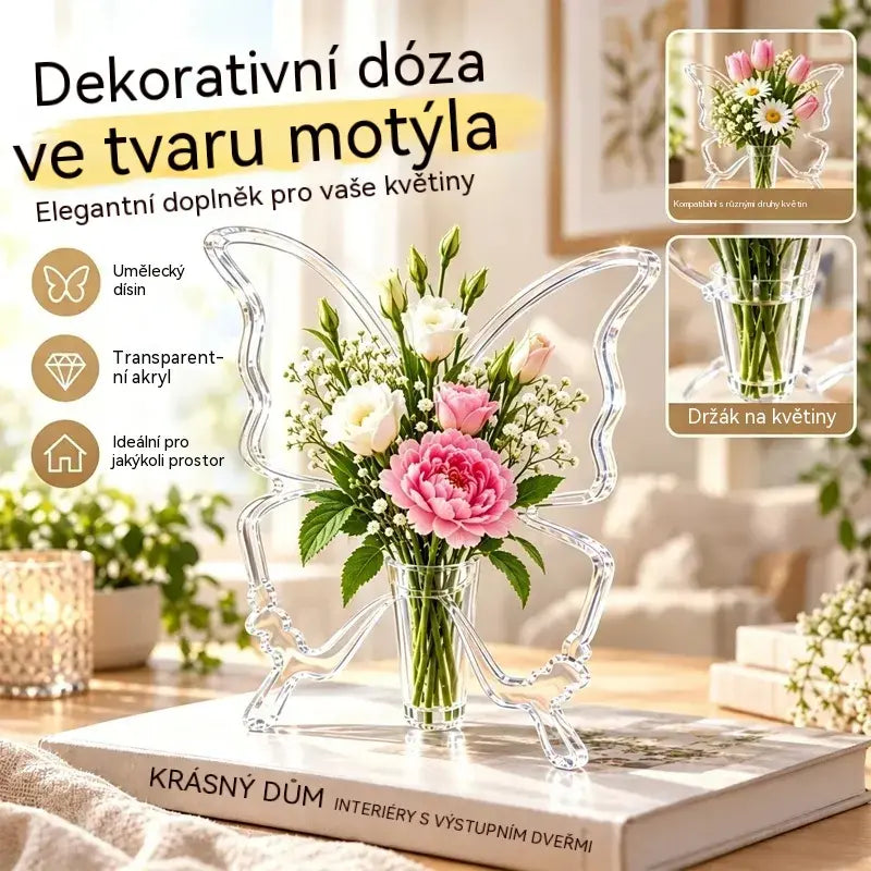🦋 Průhledná hydroponická váza ve tvaru motýla | Kreativní dekorativní váza na stůl | Dekorace do domácnosti a obývacího pokoje ✨