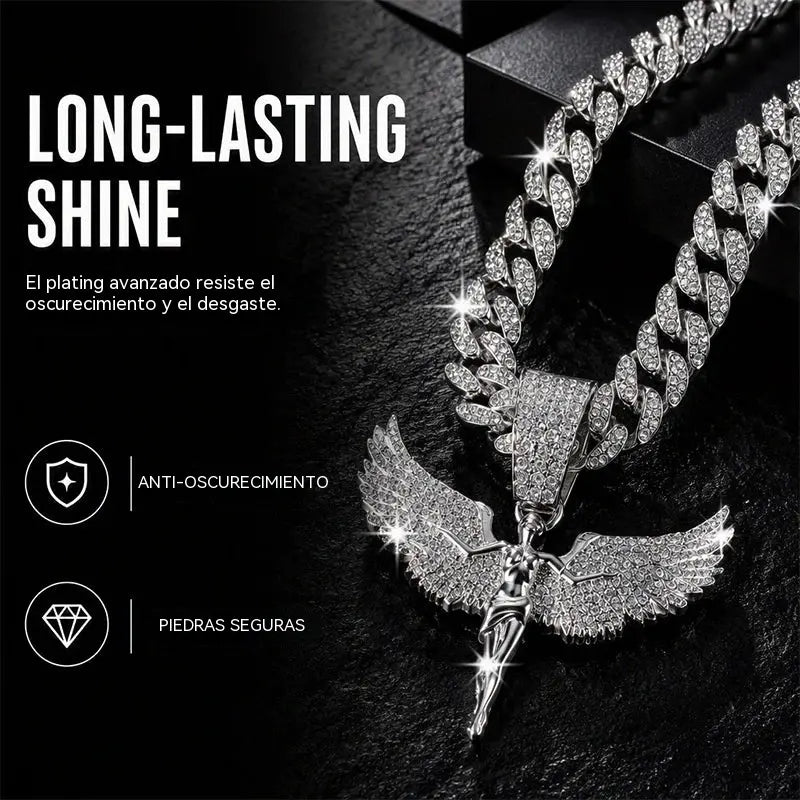 📢📢¡50% de descuento! ⏰ Collar con colgante de ángel de diamantes de imitación brillantes para hombre