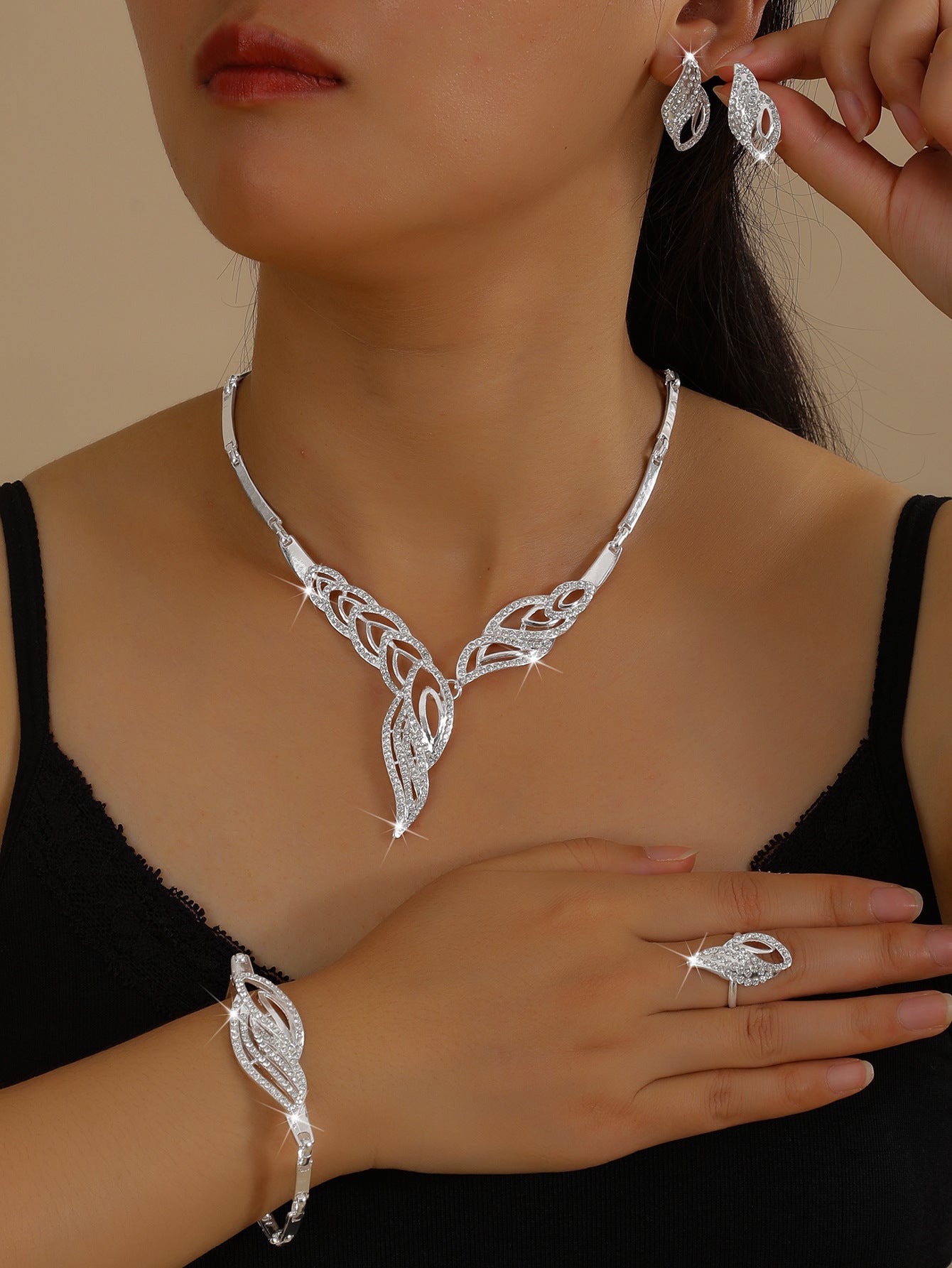 【Anillo + Pulsera + Pendientes + Collar】Conjunto de joyas de estilo bohemio, creativo y único, de estilo minimalista.