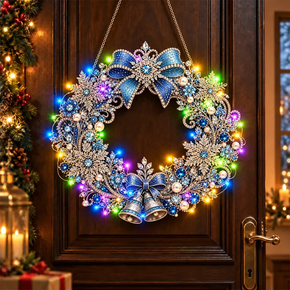 🎄 Vánoční věnec k vlastnímu sestavení s kamínky, perlami a LED světýlky! Odolný akrylový základ · 9 svátečních motivů · Dokonalá dekorace na dveře, stěny i okna · Dárek od srdce!