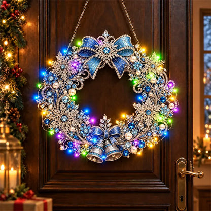 🎄 Vánoční věnec k vlastnímu sestavení s kamínky, perlami a LED světýlky! Odolný akrylový základ · 9 svátečních motivů · Dokonalá dekorace na dveře, stěny i okna · Dárek od srdce!