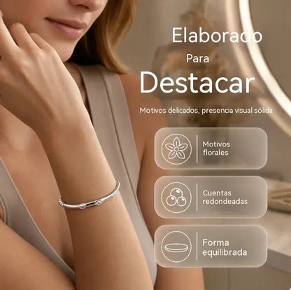 ✨2 artículos por 23 euros🌸💎Nueva pulsera de plata lisa con cuentas de flor de ciruelo y calabaza
