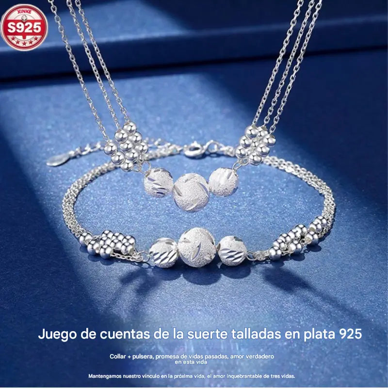 🔥Venta caliente🔥 ✨【Collar + Pulsera】Conjunto de Joyería de Plata 925 con Grabado Elegante 💎