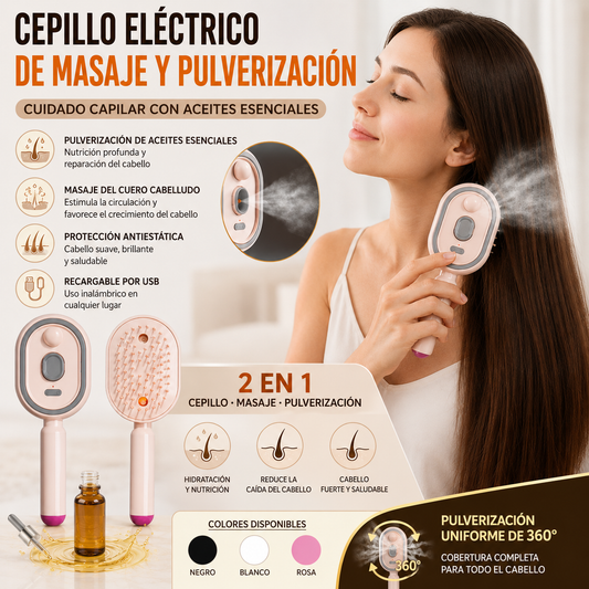 📢📢¡Oferta especial! ⏰Peine de masaje eléctrico con airbag, spray y aceite esencial, peine para nutrir y rociar el cabello✨🔥