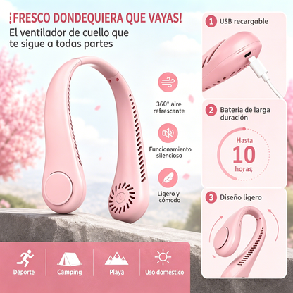 💨 Ventilador de aire acondicionado con cuello – Extremadamente silencioso, portátil y giratorio 360° – Ideal para el verano 🌞