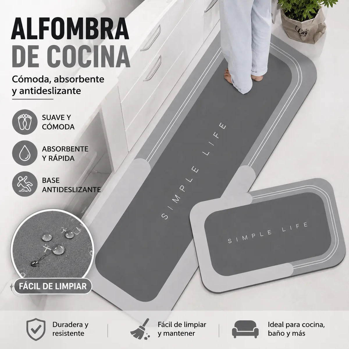 【1 juego de 2 piezas：40*60cm+40*120cm】💥Alfombra antideslizante y absorbente🦶