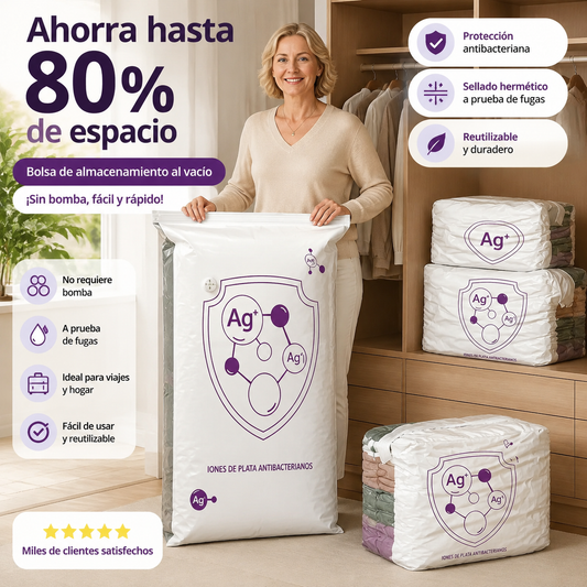 ✨（5 piezas）💨 Bolsa de almacenamiento al vacío grande y compresible: no requiere bomba, es a prueba de fugas e ideal para ahorrar espacio en maletas y en casa ✈️
