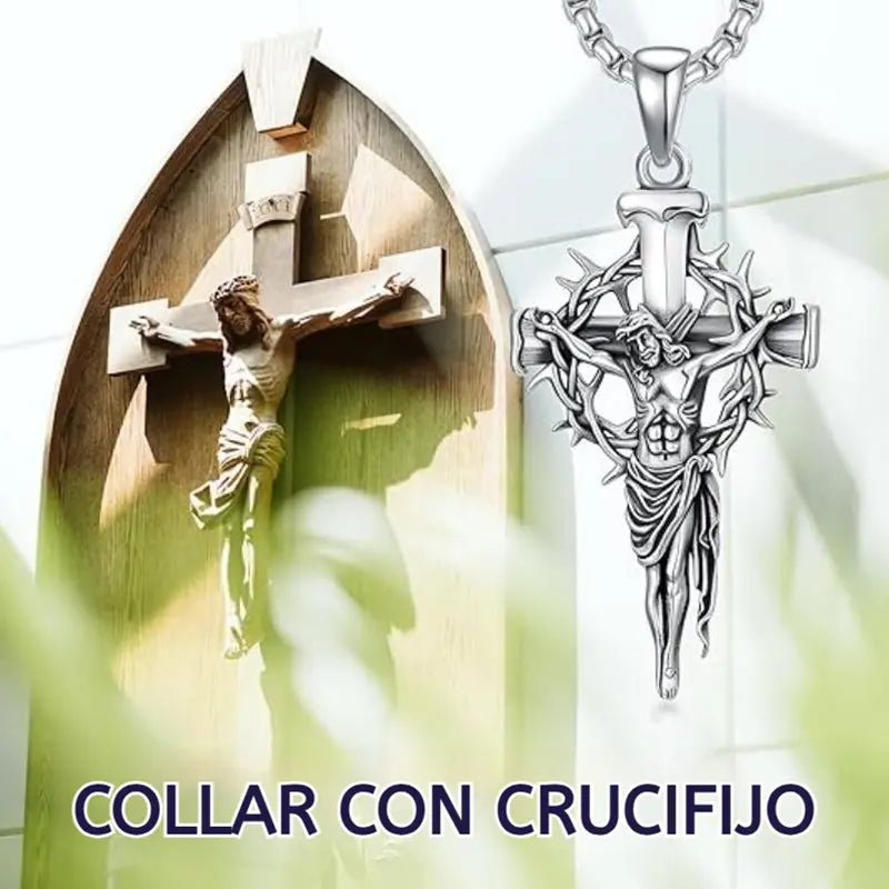 🔥Collar con colgante de cruz y halo de espinas