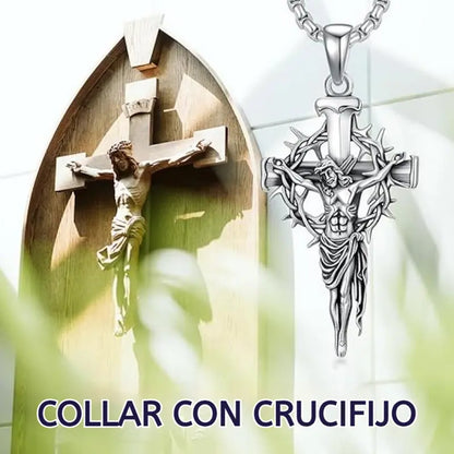 🔥Collar con colgante de cruz y halo de espinas