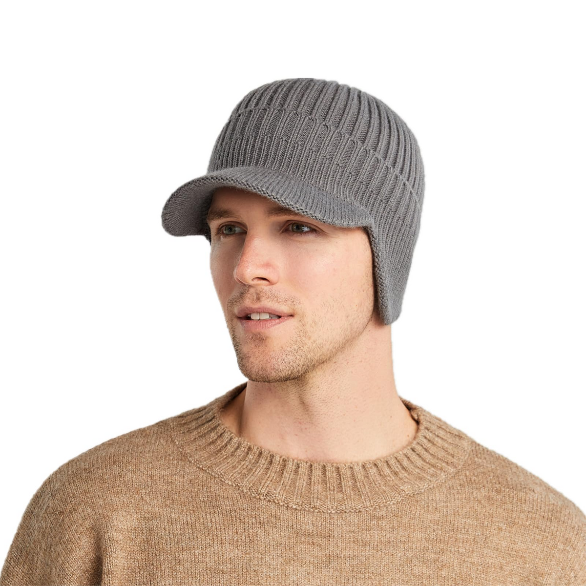 Gorro de punto cálido de invierno para hombre con orejeras.
