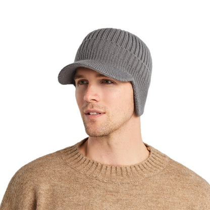 Gorro de punto cálido de invierno para hombre con orejeras.