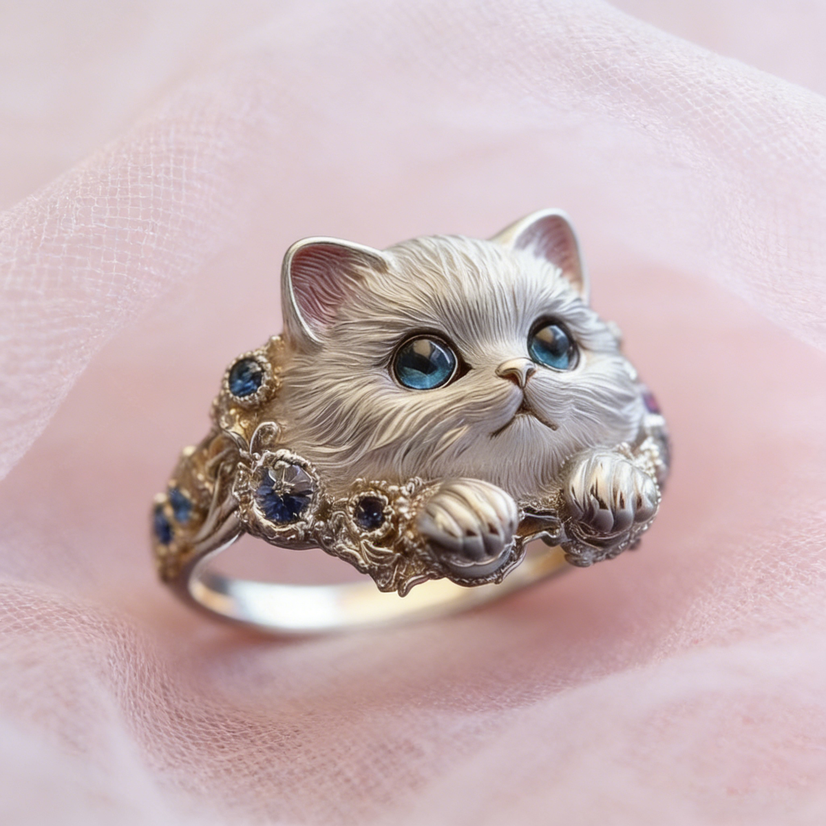 🎁😍🎁😍 2 artículos por 23 euros: sencillo y elegante anillo de gatito de plata 925 con diamantes.